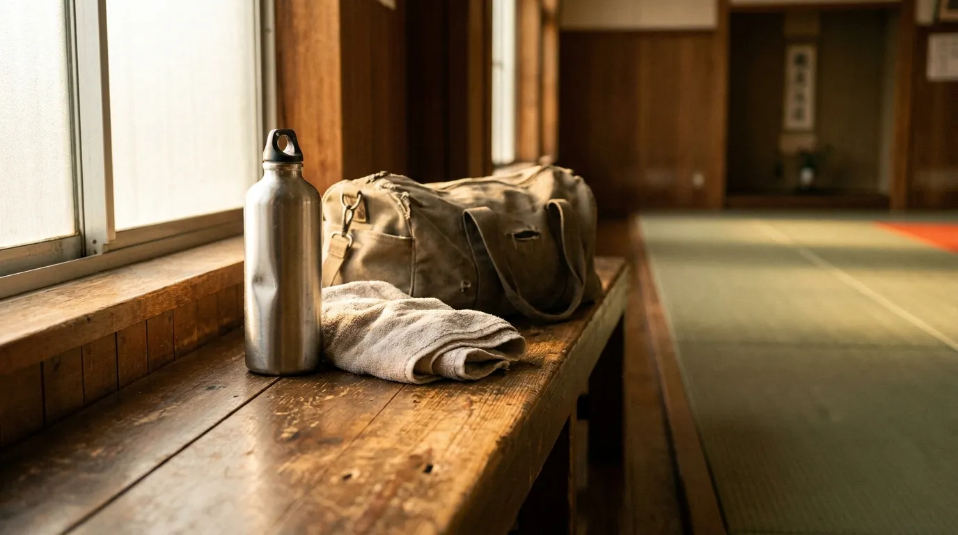 A water bottle and towel on a bench at 805 Combat Sports in Simi Valley